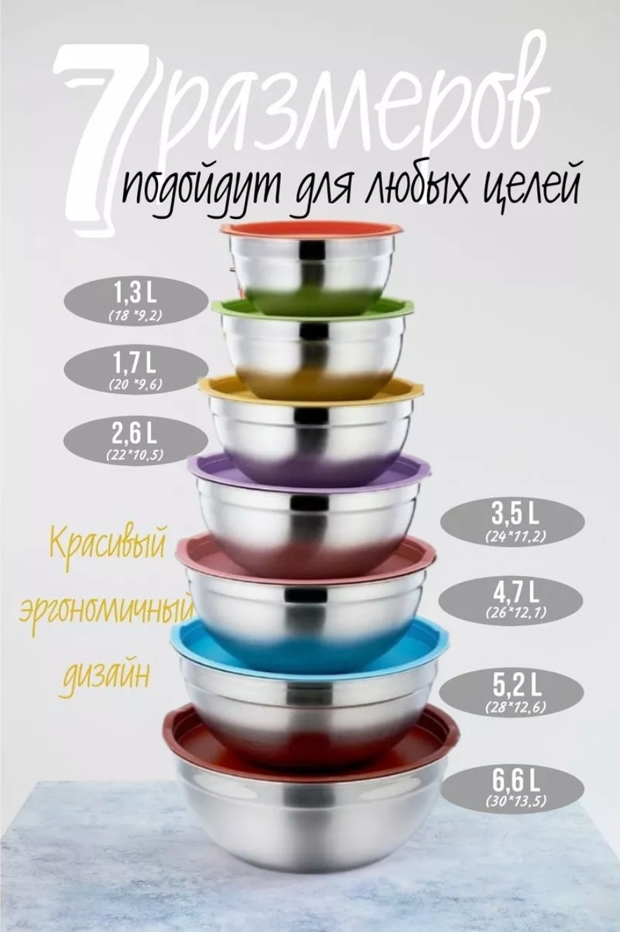 Миска 352118629 7 шт, нержавеющая сталь, ABS-пластик, 30х30 см