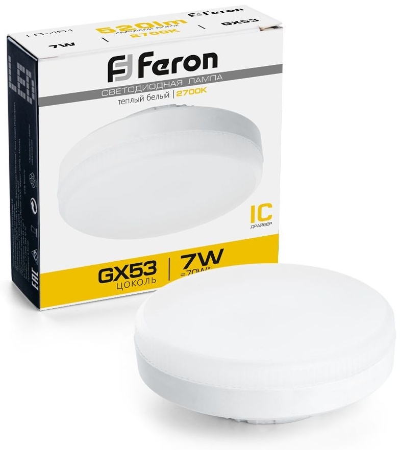 Feron 7W GX53, светодиодная, теплый белый
