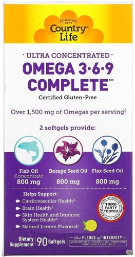 Country Life iHerb рыбий жир Omega 3-6-9 Complete Ultra Concentrated Лимон 90 капсул