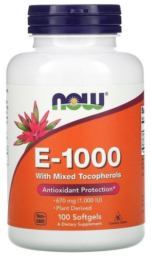NOW Vitamin E-1000 Mixed Tocopherols, 100 капсул