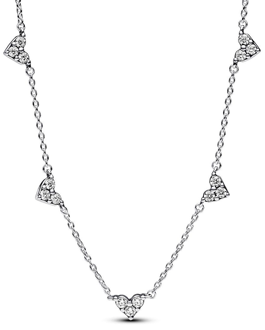 Колье PANDORA «Сердца с тремя камнями» 393160C01-45 длина 45 см вес 2.7 г серебро, цирконий