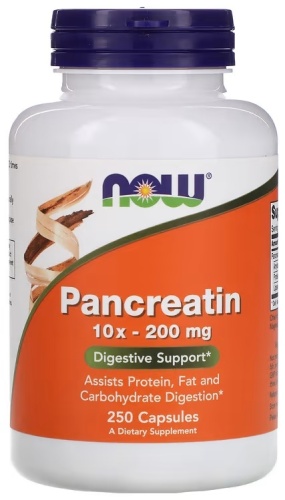 NOW БАД Pancreatin, 10X - 200 mg 250 капсул
