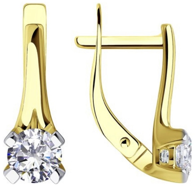 Серьги Diamant 53-120-00896-1 вес 2.36 г золото, фианит
