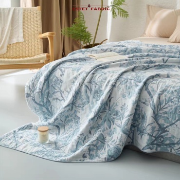 Покрывало Estet fabric Сакура 200х230 см, хлопок, муслин, голубой, синий, белый