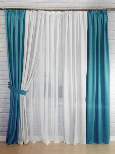 Комплект LUXOR Textile 250x280 см 2 шт, полиэстер, сетка, петек, белый, бирюзовый