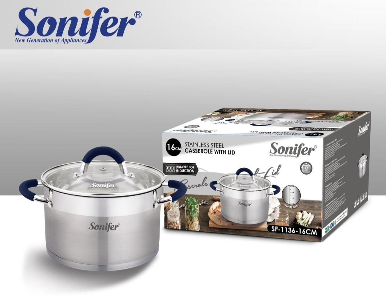 Кастрюля 1.9 л, Sonifer SF-1136 нержавеющая сталь