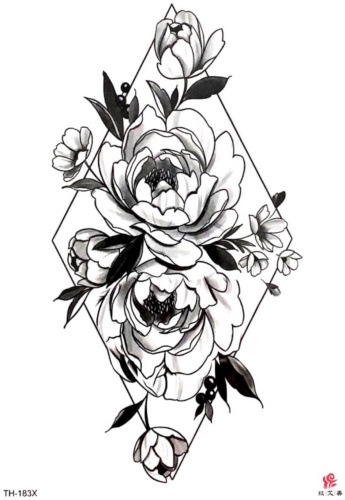 Body.art_tattoo переводное тату цветы, фигуры черное