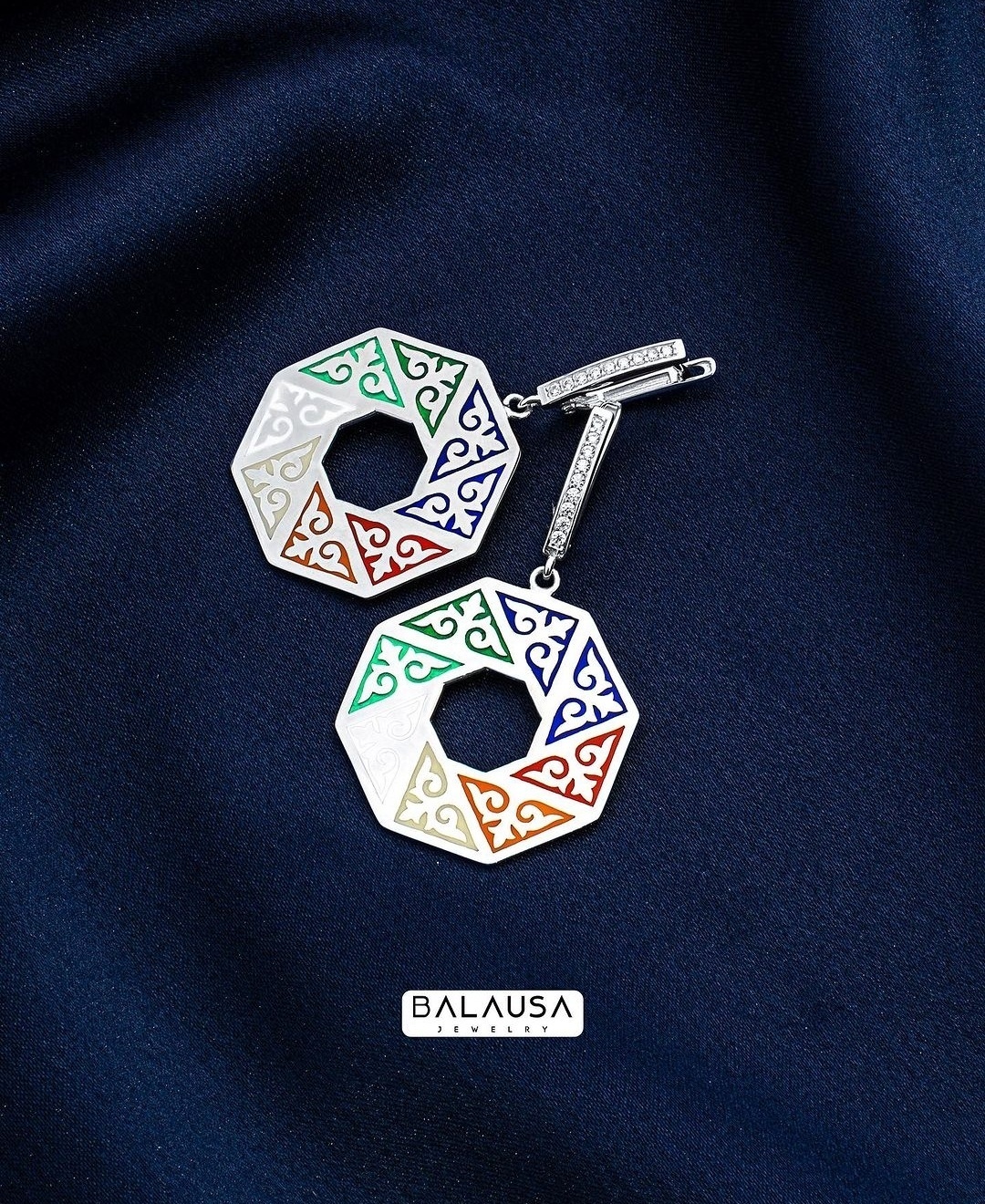 Серьги Balausa Jewelry ZH063(1-6-4-3-5) вес 14 г серебро, эмаль