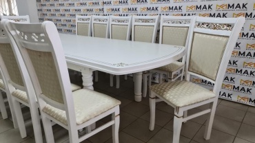Комплект МАКмебель Азиз, стол 300х100 см + 12 стульев, белый
