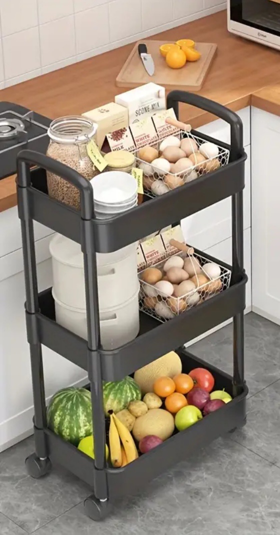 Этажерка на колесиках 35x25x70 см, пластик, черная