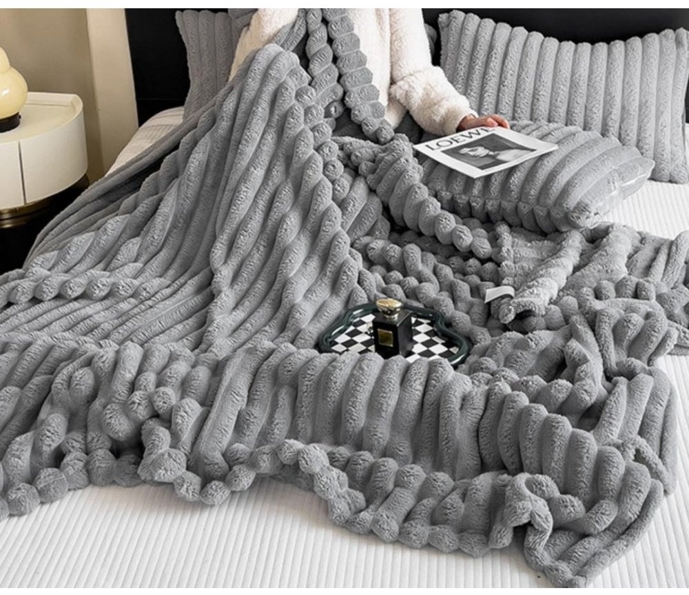 Плед ZEPHYR HOME 200х230 см, велюр, флис, серый