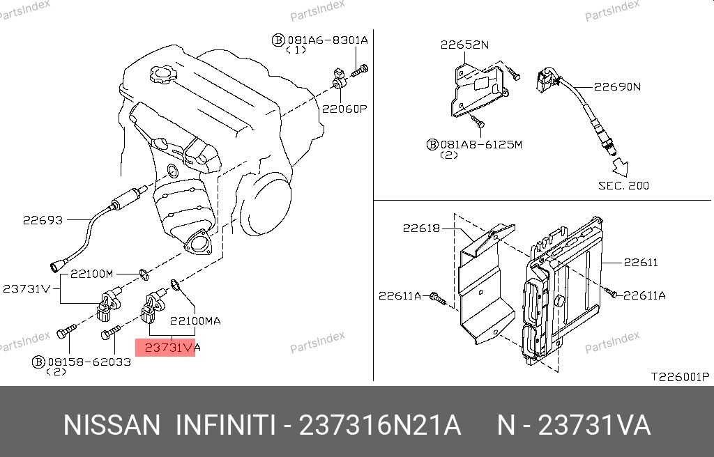 NISSAN Датчик Положения Распредвала 237316N21A