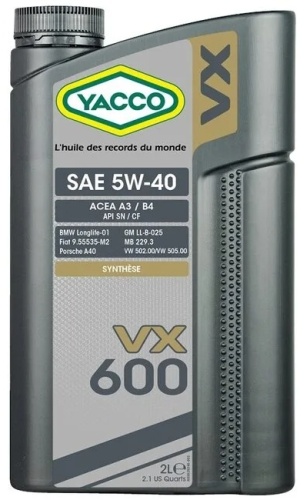 Синтетическое Yacco VX 600 5W-40 2 л