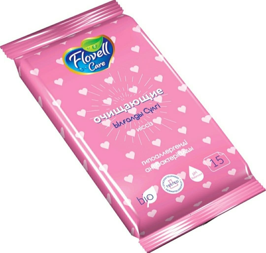 Влажные салфетки Flovell Care очищающие Б/З 15 шт розовый