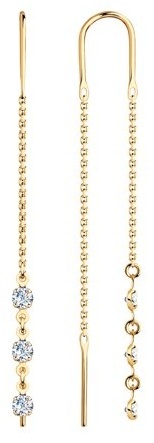 Серьги-цепочки SOKOLOV 022807 вес 1.69 г золото, фианит