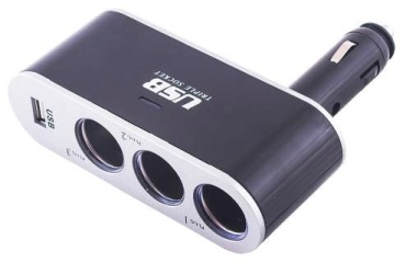 Разветвитель цельный Skyway 3 гнезда + USB 2A черный