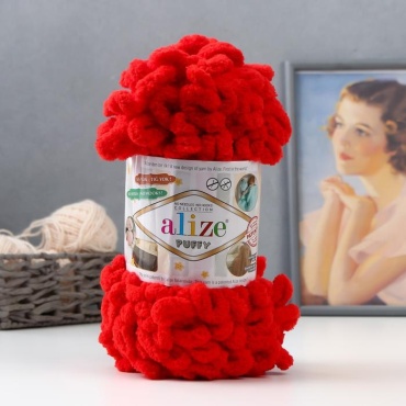 Моток Alize Пряжа "Puffy" 100 % микрополиэстер 9м/100г (56 красный) 3839817,3839817 красный 9 м 100 г