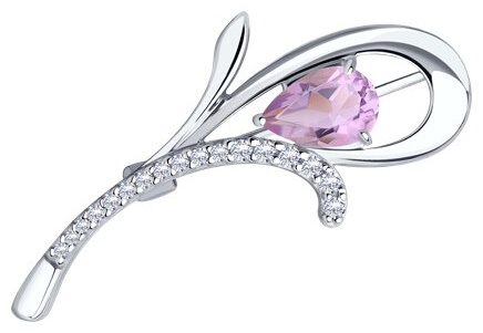 Брошь Diamant 94-340-01049-2 вес 2.79 г серебро, аметист