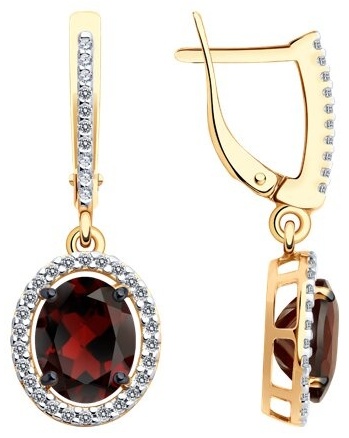 Серьги Diamant 93-321-01999-3 вес 3.78 г серебро, гранат, фианит