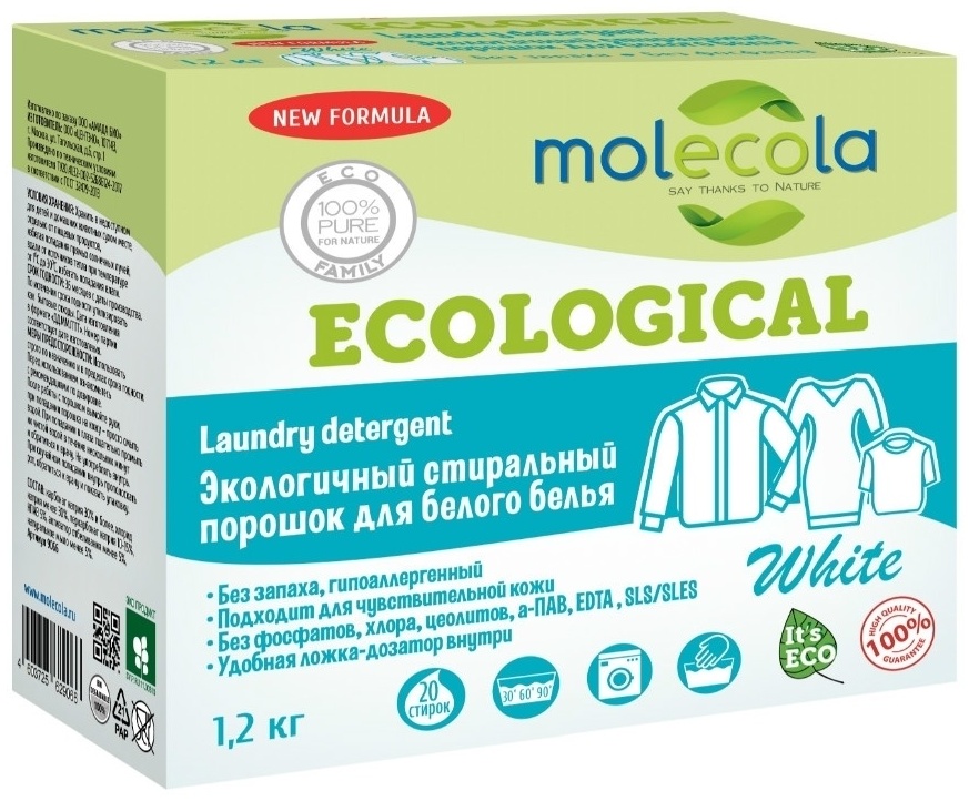 Купить Стиральный порошок Molecola Ecological для белого белья 1.2 кг в ...