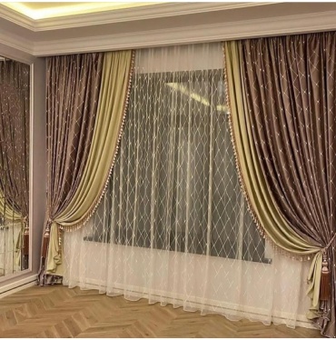 Комплект Elite Shtory 300x300 см 2 шт, бархат, бежевый, коричневый