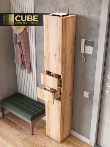 Шкаф-пенал напольный CUBE 429728512, 28.4x27.1x179 см, коричневый