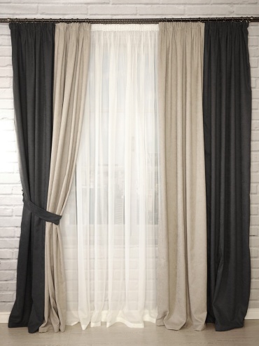 Комплект LUXOR Textile 250x280 см 2 шт, полиэстер, сетка, петек, черный, серый