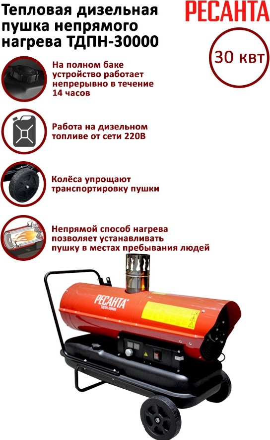 Купить Тепловая пушка Ресанта ТДПН-30000 в кредит в Алматы – Kaspi Магазин