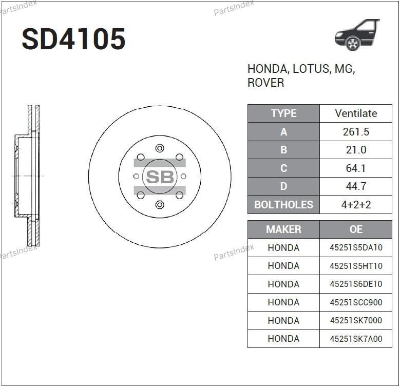 SANGSIN Диск Тормозной SD4105