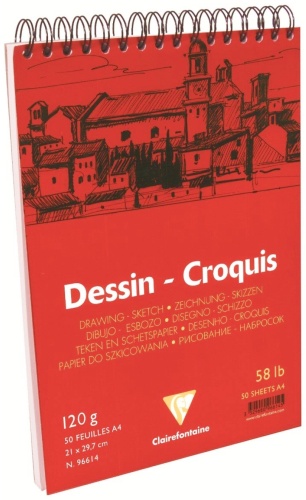 Блокнот Clairefontaine DESSIN CROQUIS (Спираль) Для сухих техник (А4, 120г, 50л)