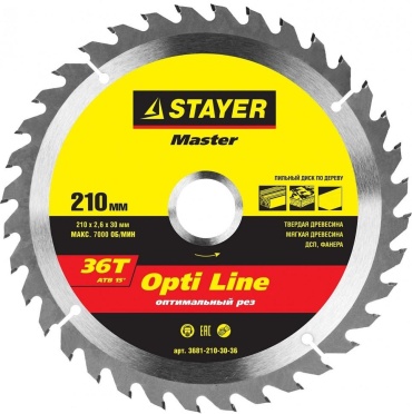 Пильный диск по дереву STAYER 3681-210-30-36, 210x30 мм, 36Т