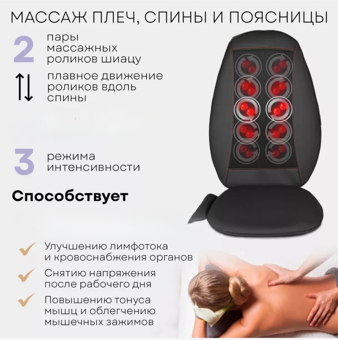 Массажер Массажная накидка Sl-D24 накладка на спинку стула вибрационный, надавливающий, шиацу, роликовый