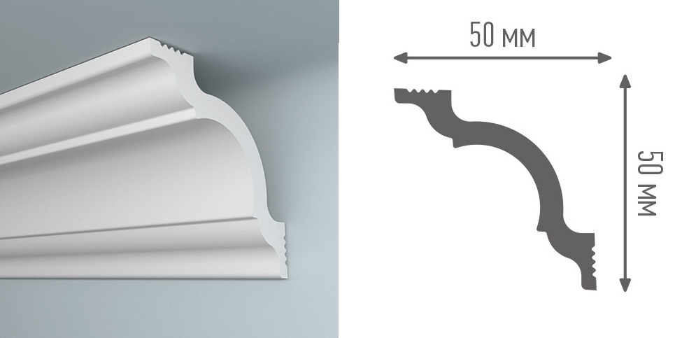 Потолочный плинтус Плинтэкс пенополистирол I50/50 (60), 2000х50х50 мм