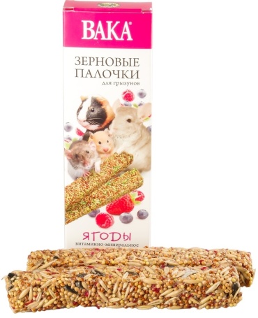 Вака Зерновые палочки с ягодами для грызунов 2 шт по 45 г