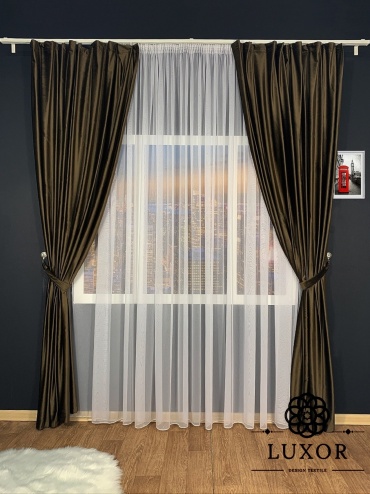Комплект LUXOR Textile 200x270 см 2 шт, сетка, велюр, темно - коричневый
