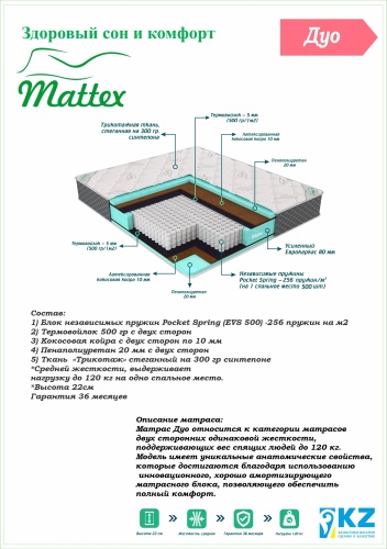 Матрас Mattex Дуо, 140x190x22 см