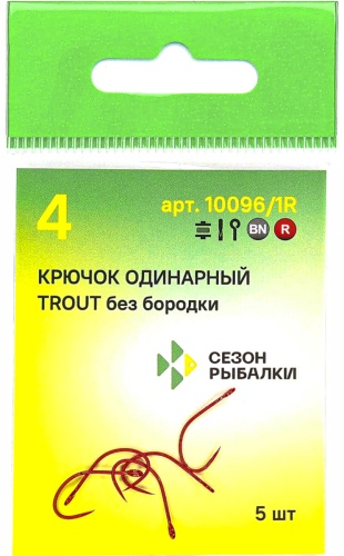 Крючок для рыбалки Сезон Рыбалки 10096-1R-06 одинарный красный 5 шт