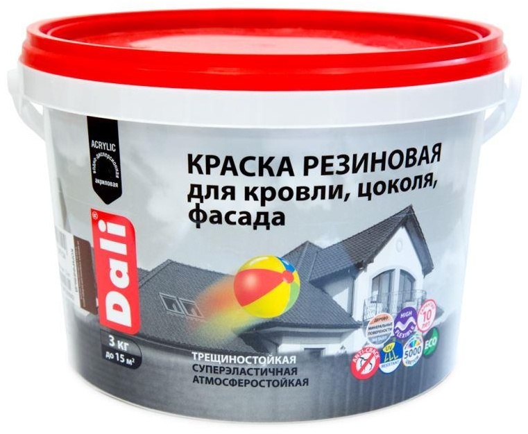 Декоративная краска DALI резиновая для кровли, цоколя, фасада моющаяся, влагостойкая, возможность колеровки 3 кг, цвет серый