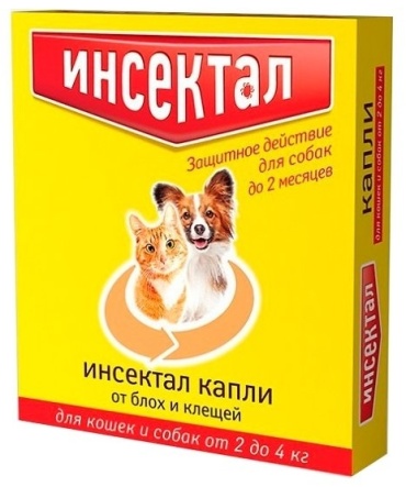 Инсектал капли от блох, от клещей для кошек и собак 2-4 кг 1 пипетка
