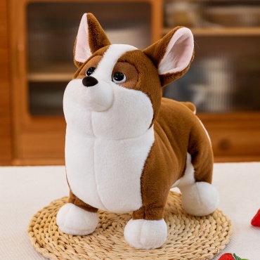 Мягкая игрушка Корги, высота 20 см, белый, коричневый