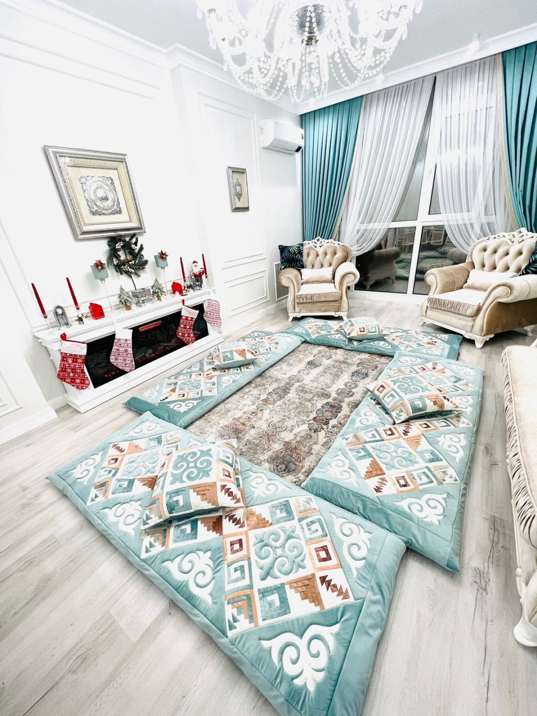 Комплект корпе с подушками 200x80 см, вата, голубой, белый