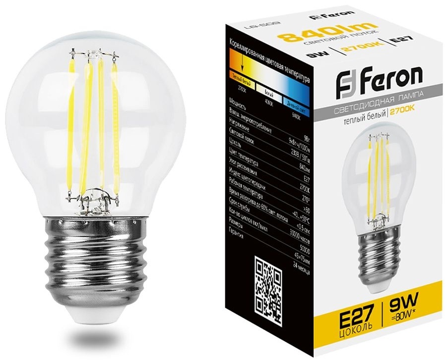 Feron 9W E27, светодиодная, теплый белый