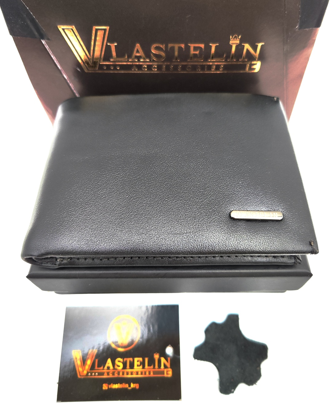 Портмоне Vlastelin металл, натуральная кожа черный