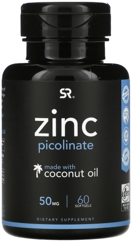 Sports Research минерал Zinc Picolinate with Coconut Oil 50 мкг 60 капсул