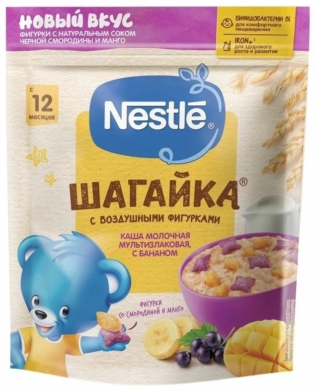 НЕСТЛЕ КАША МОЛ ШАГАЙКА БАНАН+МАНГО+СМОРОДИНА 190г