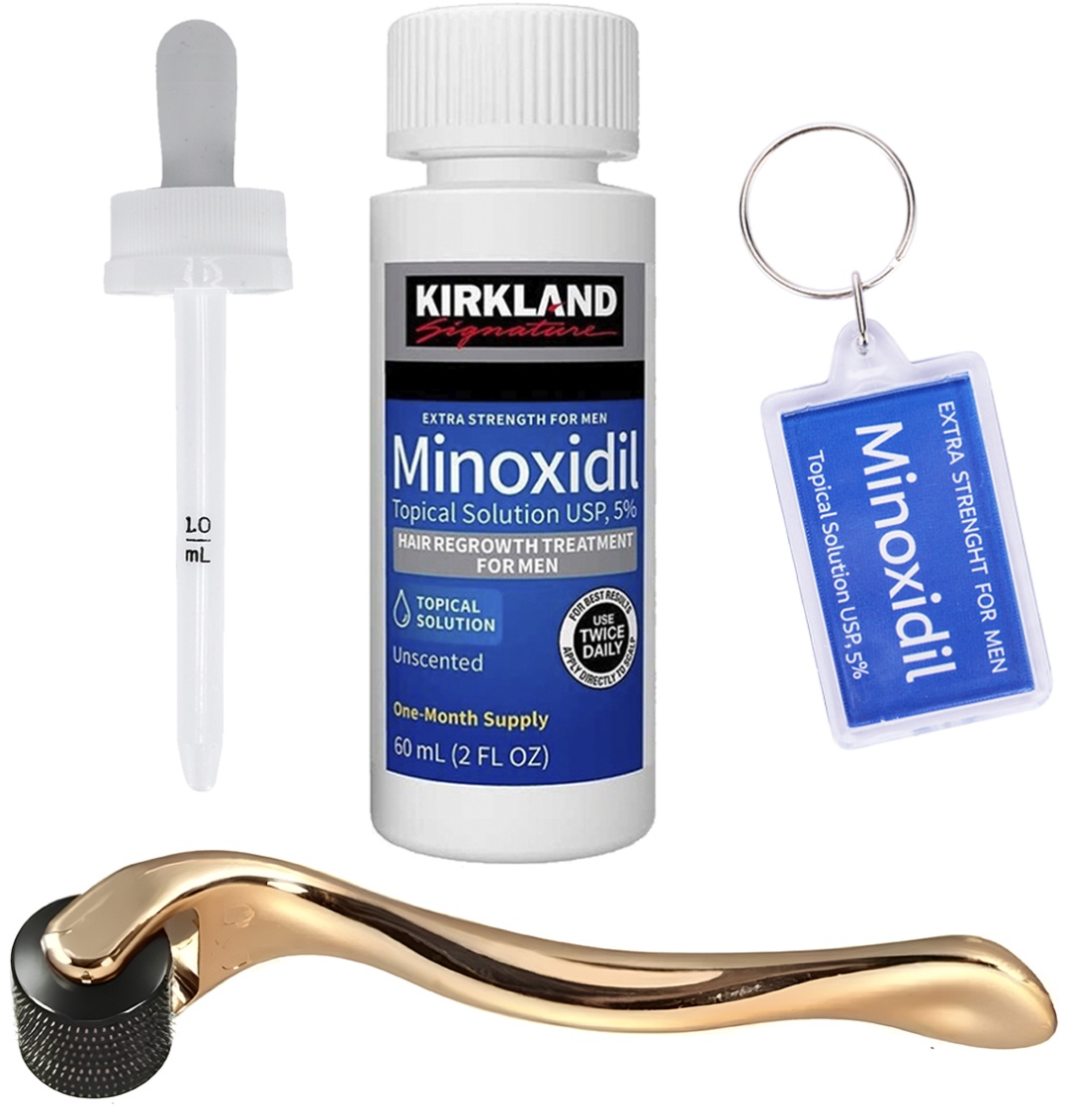 Kirkland Minoxidil 5% мезороллер золотистый, пипетка, брелок лосьон 60 мл