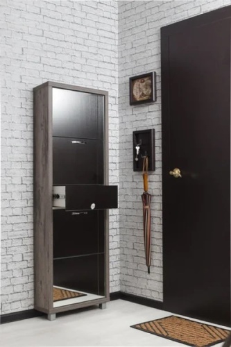 Тумба для обуви АЙРОН 55x19x157 см, ЛДСП, МДФ, зеркало