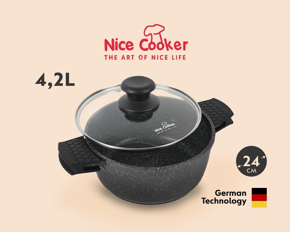 Кастрюля 4.2 л, Nice Cooker CAK-52399 (BL) мраморная крошка