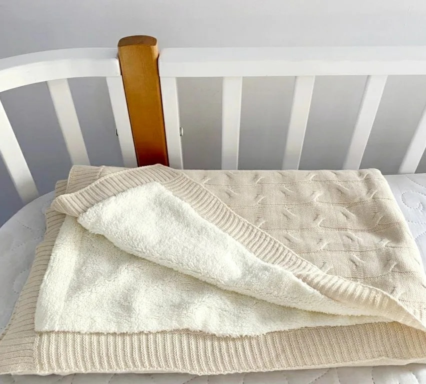 Детский плед Mom&Baby 90х100 см, хлопок, искусственный мех, трикотаж, бежевый