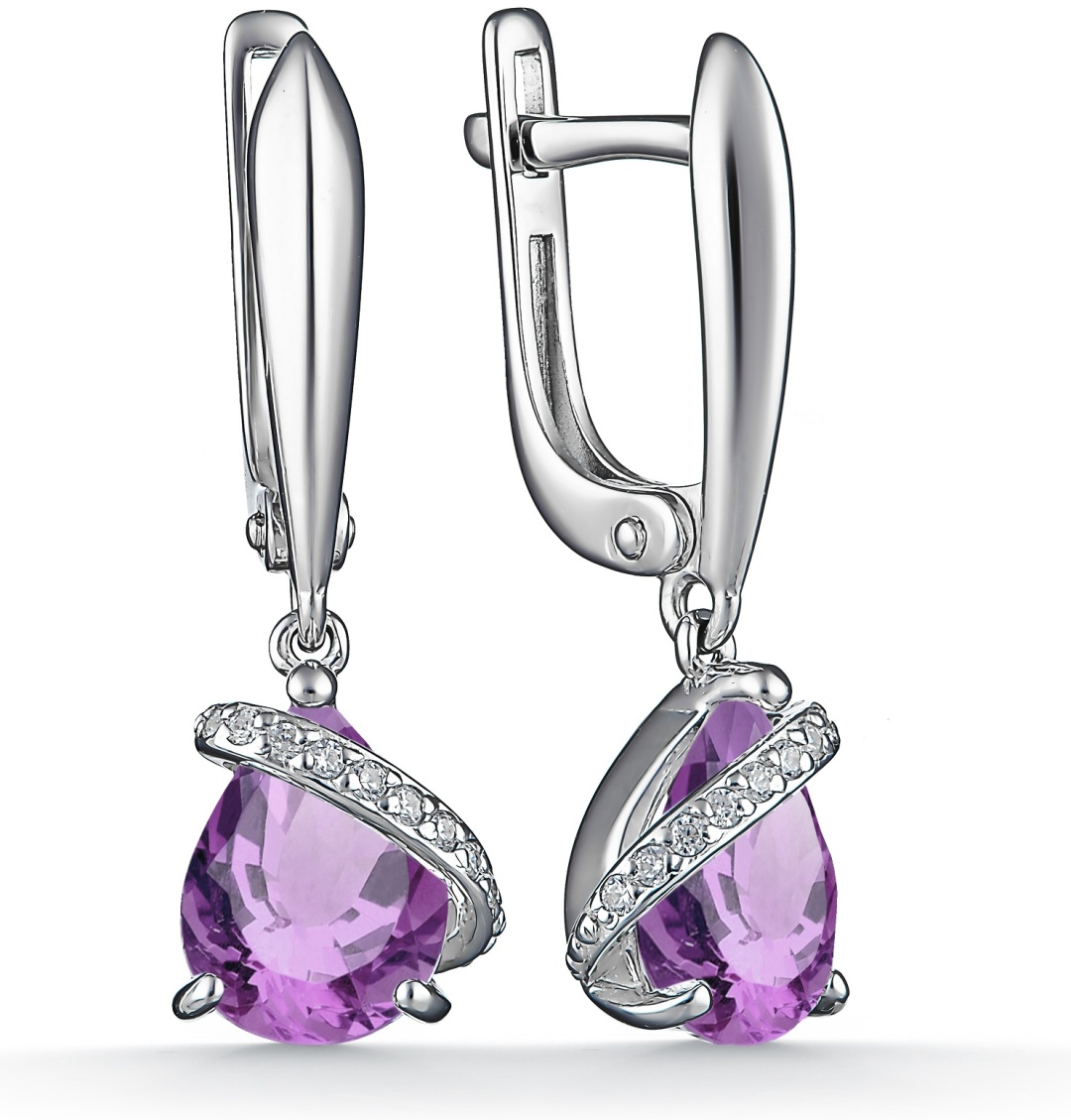 Серьги АЛЬКОР 02-2188/00АМ-00 вес 3.79 г серебро, аметист